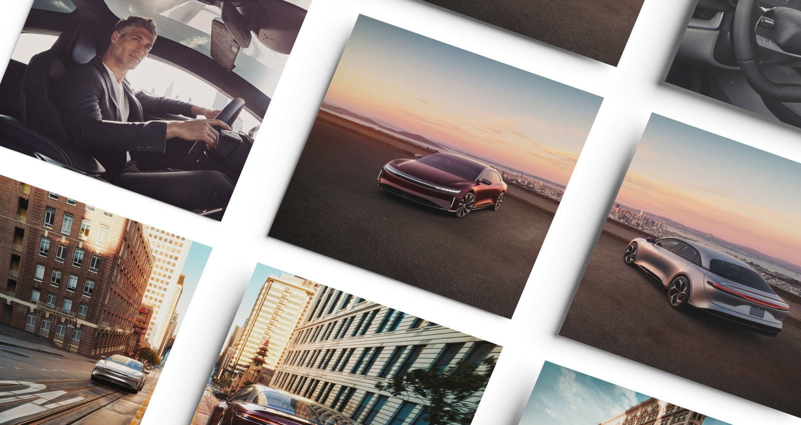 A collage of Lucid Motors campaign imagery