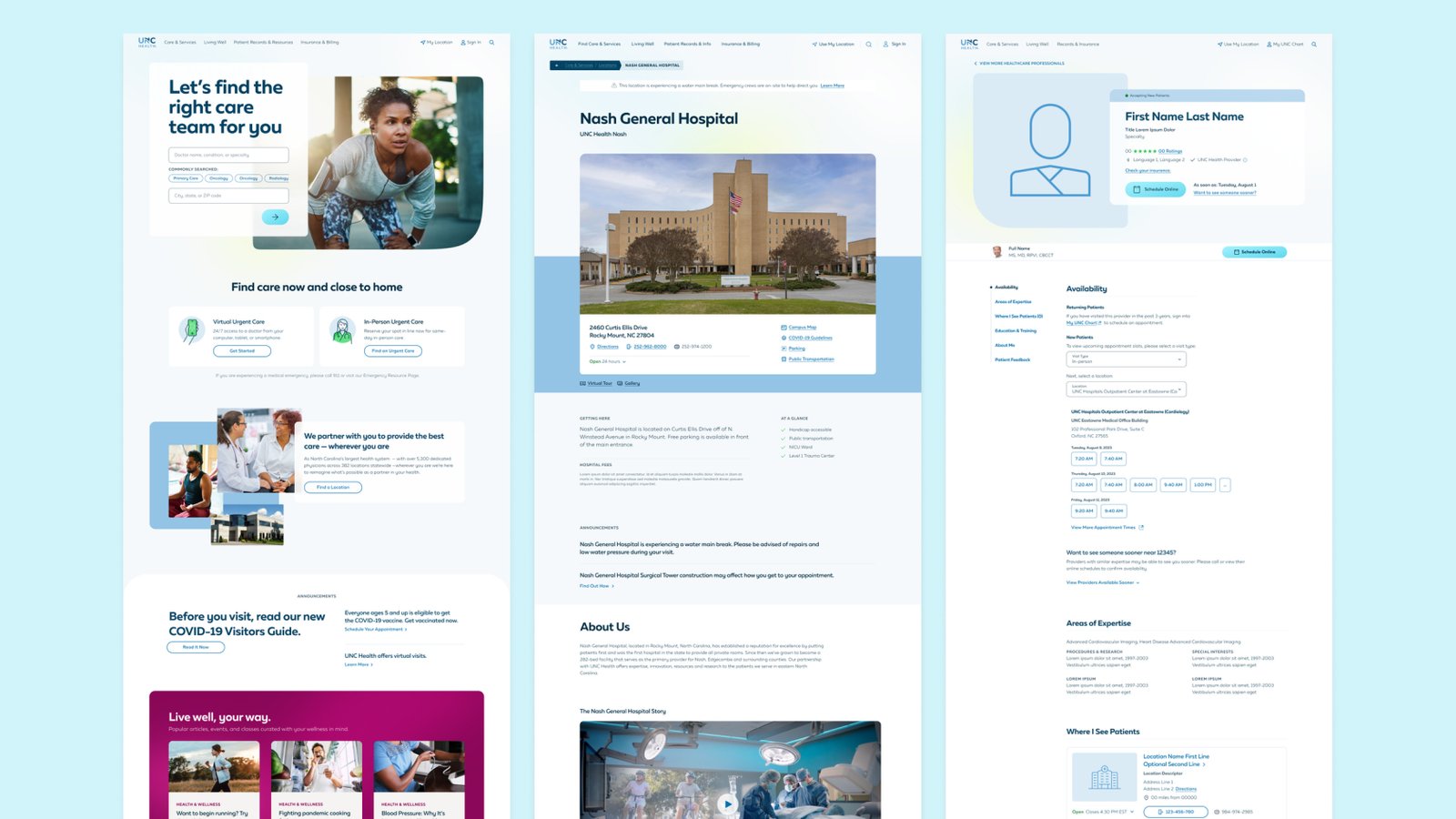 UNC Health design system components and page templates