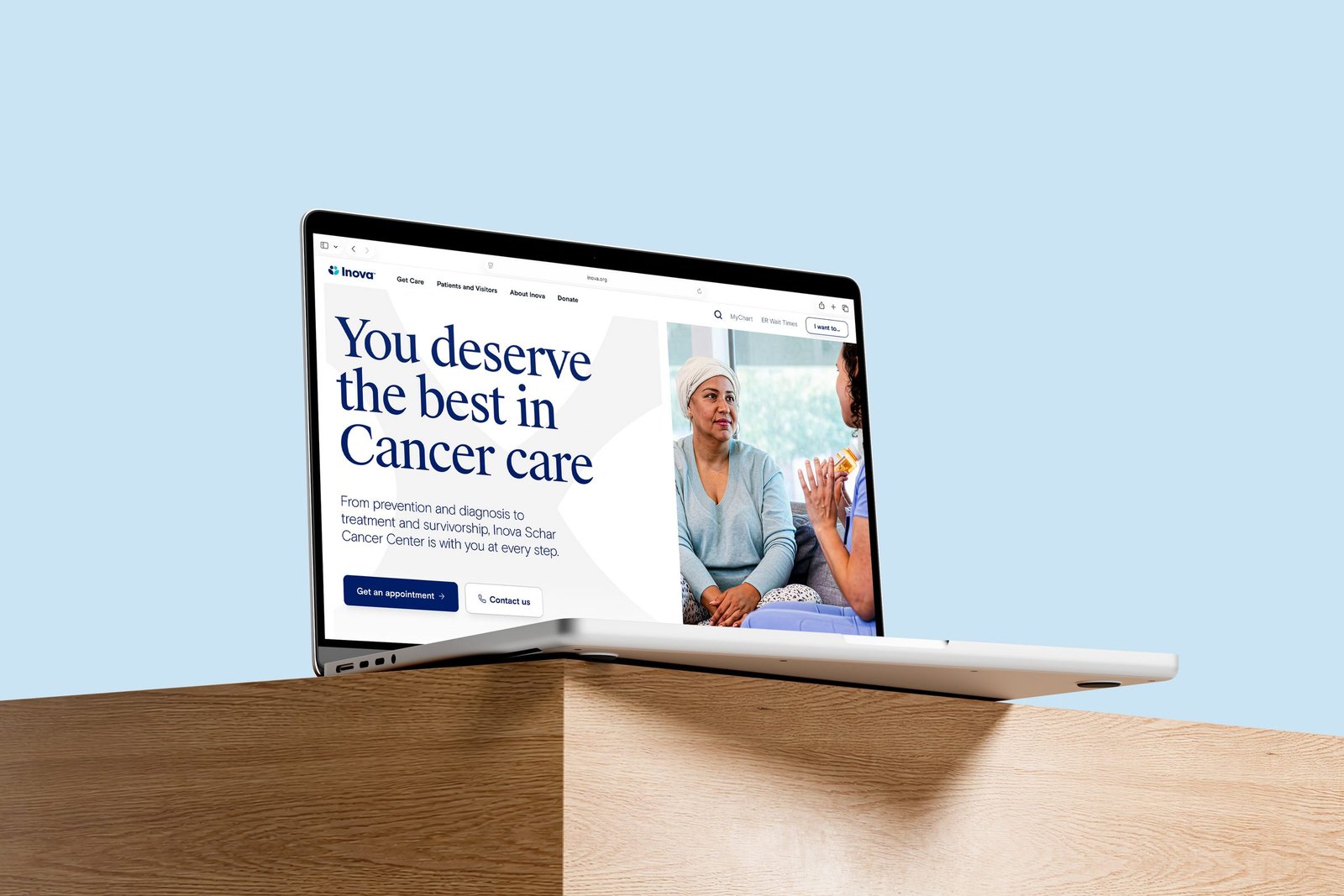 The Inova cancer-care site shown on a laptop